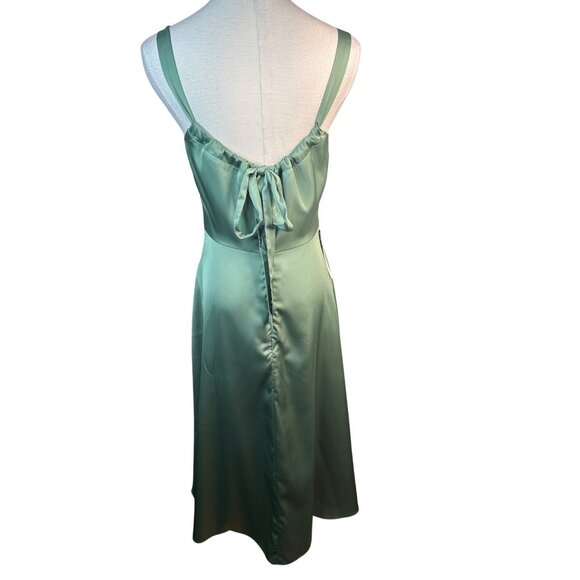 Hutch ModCloth Size 2 Tie-Back Midi Fit & Flare Green Satin Dress Lined Pockets - Picture 3 of 16